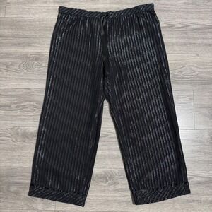 Secret Treasures Womens XL Black Silver Metallic Pinstripe Pajama Pants Cropped